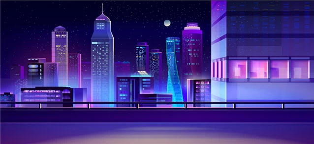 未来科技科幻霓虹灯渐变绚丽城市建筑夜景灯光插画AI/PSD设计素材100套【093】